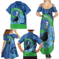 New Zealand Chatham Islands Family Matching Summer Maxi Dress and Hawaiian Shirt Wharekauri Forget Me Not With Black Robin LT14 - Polynesian Pride