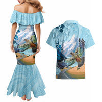 New Zealand South Island Couples Matching Mermaid Dress and Hawaiian Shirt Te Waipounamu Aoraki Kea Bird LT14 - Polynesian Pride