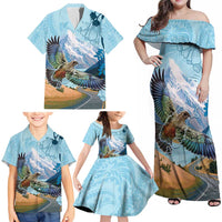 New Zealand South Island Family Matching Off Shoulder Maxi Dress and Hawaiian Shirt Te Waipounamu Aoraki Kea Bird LT14 - Polynesian Pride
