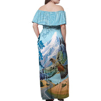 New Zealand South Island Family Matching Off Shoulder Maxi Dress and Hawaiian Shirt Te Waipounamu Aoraki Kea Bird LT14 - Polynesian Pride
