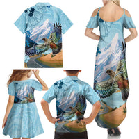 New Zealand South Island Family Matching Summer Maxi Dress and Hawaiian Shirt Te Waipounamu Aoraki Kea Bird LT14 - Polynesian Pride