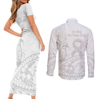Polynesia Brain Cancer Awareness Couples Matching Short Sleeve Bodycon Dress and Long Sleeve Button Shirt In May We Wear Grey