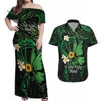Polynesia Mental Health Awareness Couples Matching Off Shoulder Maxi Dress and Hawaiian Shirt Green Ribbon Be Kind To Your Mind LT14 Green - Polynesian Pride