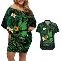 Polynesia Mental Health Awareness Couples Matching Off Shoulder Short Dress and Hawaiian Shirt Green Ribbon Be Kind To Your Mind LT14 Green - Polynesian Pride