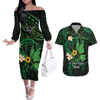 Polynesia Mental Health Awareness Couples Matching Off The Shoulder Long Sleeve Dress and Hawaiian Shirt Green Ribbon Be Kind To Your Mind LT14 Green - Polynesian Pride