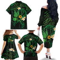 Polynesia Mental Health Awareness Family Matching Off The Shoulder Long Sleeve Dress and Hawaiian Shirt Green Ribbon Be Kind To Your Mind LT14 - Polynesian Pride