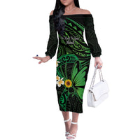 Polynesia Mental Health Awareness Family Matching Off The Shoulder Long Sleeve Dress and Hawaiian Shirt Green Ribbon Be Kind To Your Mind LT14 Mom's Dress Green - Polynesian Pride