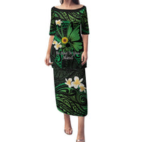 Polynesia Mental Health Awareness Family Matching Puletasi and Hawaiian Shirt Green Ribbon Be Kind To Your Mind LT14 Mom's Dress Green - Polynesian Pride