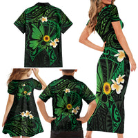 Polynesia Mental Health Awareness Family Matching Short Sleeve Bodycon Dress and Hawaiian Shirt Green Ribbon Be Kind To Your Mind LT14 - Polynesian Pride