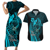 Polynesia World Ovarian Cancer Day Couples Matching Short Sleeve Bodycon Dress and Hawaiian Shirt You Matter Polynesian Women LT14 Teal - Polynesian Pride