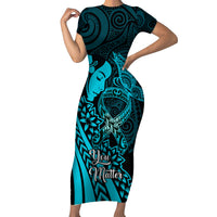 Polynesia World Ovarian Cancer Day Family Matching Short Sleeve Bodycon Dress and Hawaiian Shirt You Matter Polynesian Women LT14 Mom's Dress Teal - Polynesian Pride