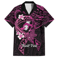 Polynesia Breast Cancer Awareness Family Matching Long Sleeve Bodycon Dress and Hawaiian Shirt Pink Ribbon No One Fights Alone - Black LT14 Dad's Shirt - Short Sleeve Black - Polynesian Pride