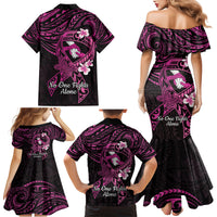 Polynesia Breast Cancer Awareness Family Matching Mermaid Dress and Hawaiian Shirt Pink Ribbon No One Fights Alone - Black LT14 - Polynesian Pride