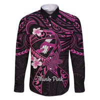 Polynesia Breast Cancer Awareness Family Matching Off The Shoulder Long Sleeve Dress and Hawaiian Shirt Pink Ribbon No One Fights Alone - Black LT14 Dad's Shirt - Long Sleeve Black - Polynesian Pride