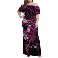 Polynesia Breast Cancer Awareness Family Matching Off Shoulder Maxi Dress and Hawaiian Shirt Pink Ribbon No One Fights Alone - Black LT14 Mom's Dress Black - Polynesian Pride