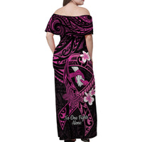 Polynesia Breast Cancer Awareness Family Matching Off Shoulder Maxi Dress and Hawaiian Shirt Pink Ribbon No One Fights Alone - Black LT14 - Polynesian Pride