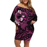 Polynesia Breast Cancer Awareness Family Matching Off Shoulder Short Dress and Hawaiian Shirt Pink Ribbon No One Fights Alone - Black LT14 Mom's Dress Black - Polynesian Pride