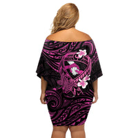 Polynesia Breast Cancer Awareness Family Matching Off Shoulder Short Dress and Hawaiian Shirt Pink Ribbon No One Fights Alone - Black LT14 - Polynesian Pride