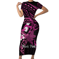Polynesia Breast Cancer Awareness Family Matching Short Sleeve Bodycon Dress and Hawaiian Shirt Pink Ribbon No One Fights Alone - Black LT14 Mom's Dress Black - Polynesian Pride