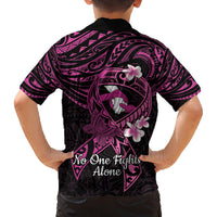 Polynesia Breast Cancer Awareness Family Matching Summer Maxi Dress and Hawaiian Shirt Pink Ribbon No One Fights Alone - Black LT14 - Polynesian Pride