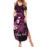 Polynesia Breast Cancer Awareness Family Matching Summer Maxi Dress and Hawaiian Shirt Pink Ribbon No One Fights Alone - Black LT14 Mom's Dress Black - Polynesian Pride