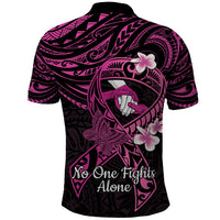 Polynesia Breast Cancer Awareness Polo Shirt Pink Ribbon No One Fights Alone - Black