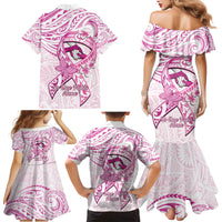 Polynesia Breast Cancer Awareness Family Matching Mermaid Dress and Hawaiian Shirt Pink Ribbon No One Fights Alone - White LT14 - Polynesian Pride