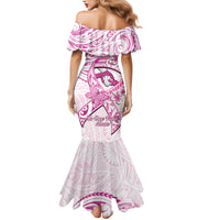 Polynesia Breast Cancer Awareness Family Matching Mermaid Dress and Hawaiian Shirt Pink Ribbon No One Fights Alone - White LT14 - Polynesian Pride