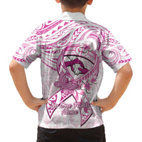 Polynesia Breast Cancer Awareness Family Matching Off The Shoulder Long Sleeve Dress and Hawaiian Shirt Pink Ribbon No One Fights Alone - White LT14 - Polynesian Pride