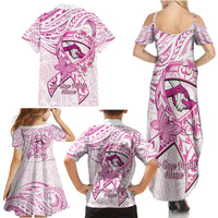 Polynesia Breast Cancer Awareness Family Matching Summer Maxi Dress and Hawaiian Shirt Pink Ribbon No One Fights Alone - White LT14 - Polynesian Pride