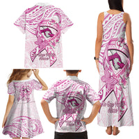 Polynesia Breast Cancer Awareness Family Matching Tank Maxi Dress and Hawaiian Shirt Pink Ribbon No One Fights Alone - White LT14 - Polynesian Pride