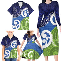 Southland New Zealand Family Matching Long Sleeve Bodycon Dress and Hawaiian Shirt Maori Koru Flag Color LT14 - Polynesian Pride