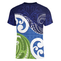 Southland New Zealand Women V-Neck T-Shirt Maori Koru Flag Color
