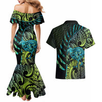 Southland Takehe Pounama Couples Matching Mermaid Dress and Hawaiian Shirt Aotearoa Poutama Paua Shell Fern LT14 - Polynesian Pride