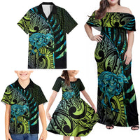 Southland Takehe Pounama Family Matching Off Shoulder Maxi Dress and Hawaiian Shirt Aotearoa Poutama Paua Shell Fern LT14 - Polynesian Pride
