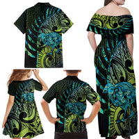 Southland Takehe Pounama Family Matching Off Shoulder Maxi Dress and Hawaiian Shirt Aotearoa Poutama Paua Shell Fern LT14 - Polynesian Pride