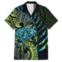 Southland Takehe Pounama Family Matching Off Shoulder Short Dress and Hawaiian Shirt Aotearoa Poutama Paua Shell Fern LT14 Dad's Shirt - Short Sleeve Black - Polynesian Pride