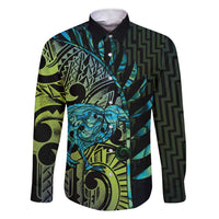 Southland Takehe Pounama Family Matching Short Sleeve Bodycon Dress and Hawaiian Shirt Aotearoa Poutama Paua Shell Fern LT14 Dad's Shirt - Long Sleeve Black - Polynesian Pride