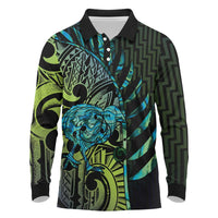 Southland Takehe Pounama Long Sleeve Polo Shirt Aotearoa Poutama Paua Shell Fern