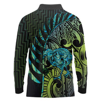 Southland Takehe Pounama Long Sleeve Polo Shirt Aotearoa Poutama Paua Shell Fern