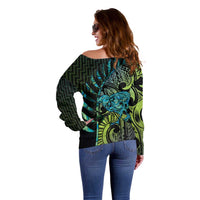 Southland Takehe Pounama Off Shoulder Sweater Aotearoa Poutama Paua Shell Fern LT14 - Polynesian Pride