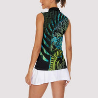Southland Takehe Pounama Women Sleeveless Polo Shirt Aotearoa Poutama Paua Shell Fern