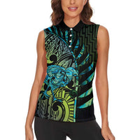 Southland Takehe Pounama Women Sleeveless Polo Shirt Aotearoa Poutama Paua Shell Fern