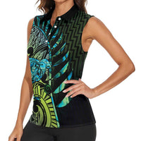 Southland Takehe Pounama Women Sleeveless Polo Shirt Aotearoa Poutama Paua Shell Fern