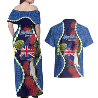 Southland Anniversary Day Couples Matching Off Shoulder Maxi Dress and Hawaiian Shirt Murihiku 1861 Maori Bird Mix Pohutukawa LT14 - Polynesian Pride