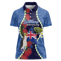 Southland Anniversary Day Women Polo Shirt Murihiku 1861 Maori Bird Mix Pohutukawa LT14 Female Blue - Polynesian Pride