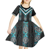 Paua Shell Taniko Pattern Aotearoa Kid Short Sleeve Dress Niho Taniwha Mix Poutama