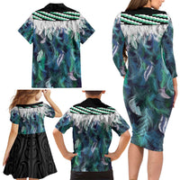 Aotearoa Korowai Motif Family Matching Long Sleeve Bodycon Dress and Hawaiian Shirt Hei Matau Poutama Maori Pattern LT14 - Polynesian Pride