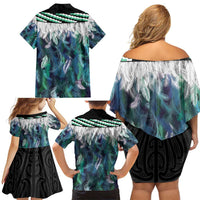 Aotearoa Korowai Motif Family Matching Off Shoulder Short Dress and Hawaiian Shirt Hei Matau Poutama Maori Pattern LT14 - Polynesian Pride
