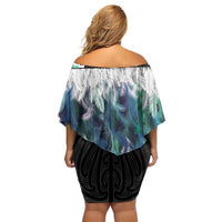 Aotearoa Korowai Motif Family Matching Off Shoulder Short Dress and Hawaiian Shirt Hei Matau Poutama Maori Pattern LT14 - Polynesian Pride